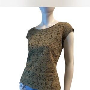Vintage 90s Y2K Brown lace overlay Fairycore Shortsleeve Top